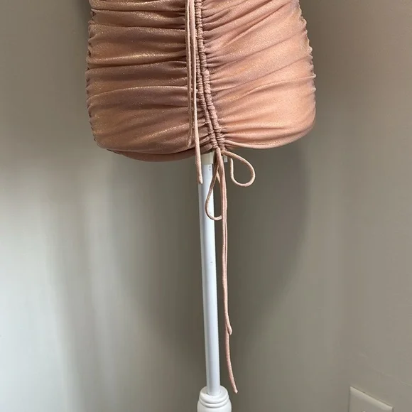 Oh Polly Feel The Passion Cross Strap Ruched Mini Dress Rose Gold NWT